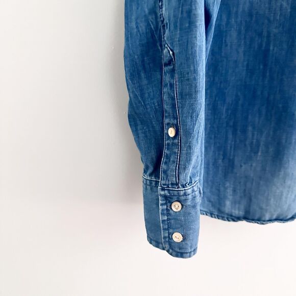 J. Crew Chambray Denim Shirt | Womens Button Front Top | Classic Casual Staple - Picture 5 of 9